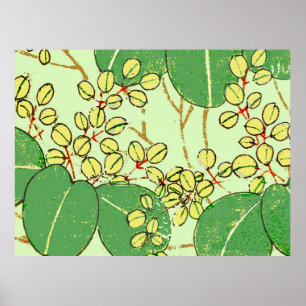 Affiche Motif d'art botanique floral à feuilles japonaises