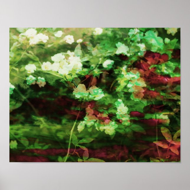 Affiche motif d'art cool de fleurs vert rouge. Nature (Devant)
