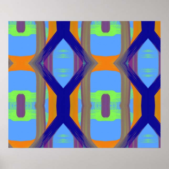 Affiche Motif d'art Customisé couleur bleu vert orange (Devant)