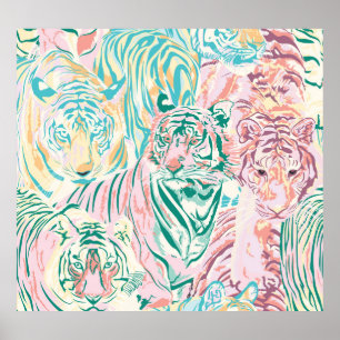 Affiche Motif d'art de Tiger couleur Pastel