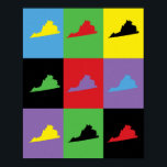 Affiche Motif d'art pop de Virginie<br><div class="desc">Un joli motif avec le contour de l'état de Virginie fait en jaune,  bleu,  rouge,  vert,  noir et violet</div>