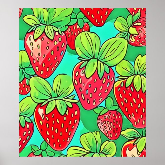 Affiche Motif d'art pop fraise (Devant)