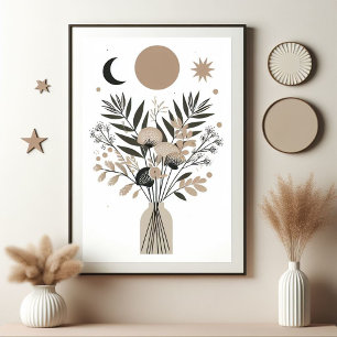 Affiche Motif d'art scandinave Sun Moon Stars Bouquet