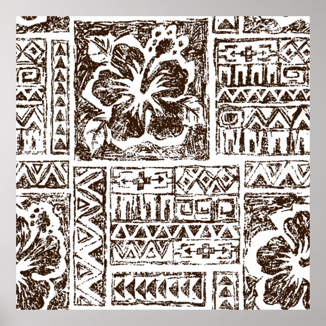 Affiche Motif d'art tribal tropical d'Hawaïen indigène (Devant)