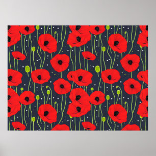 Affiche Motif d'art vibrant de coquelicots rouges modernes