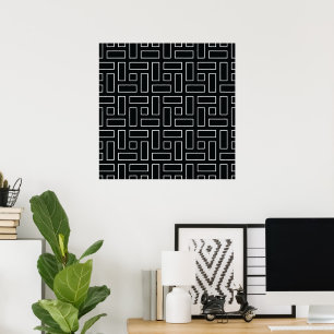 Affiche Motif de bloc linéaire noir et blanc - Noir