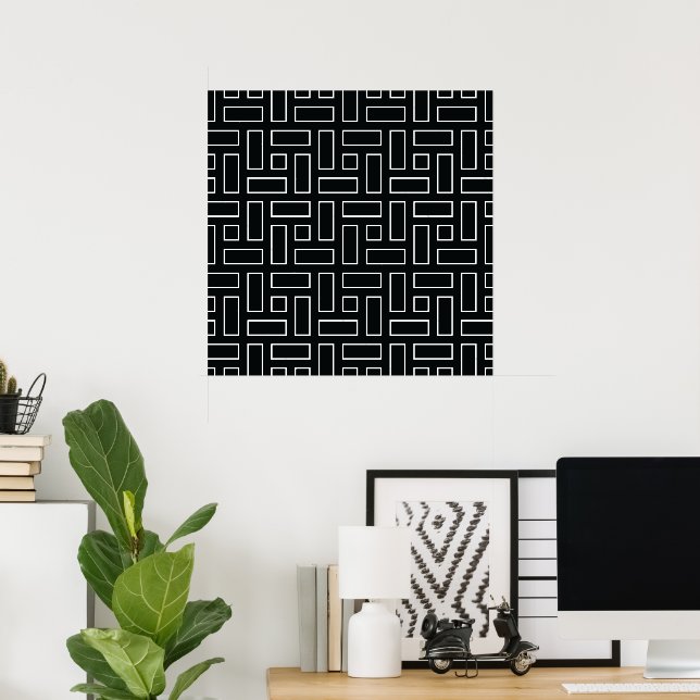 Affiche Motif de bloc linéaire noir et blanc - Noir (Bureau à domicile)