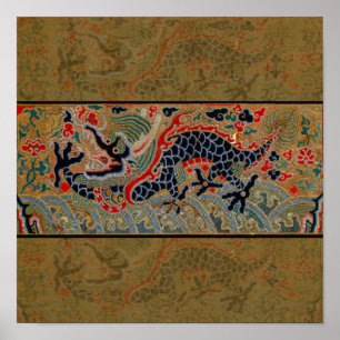 Affiche Motif de broderie en soie de dragon chinois antiqu