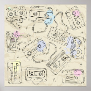 Affiche Motif de cassette mixte nostalgique des années 80