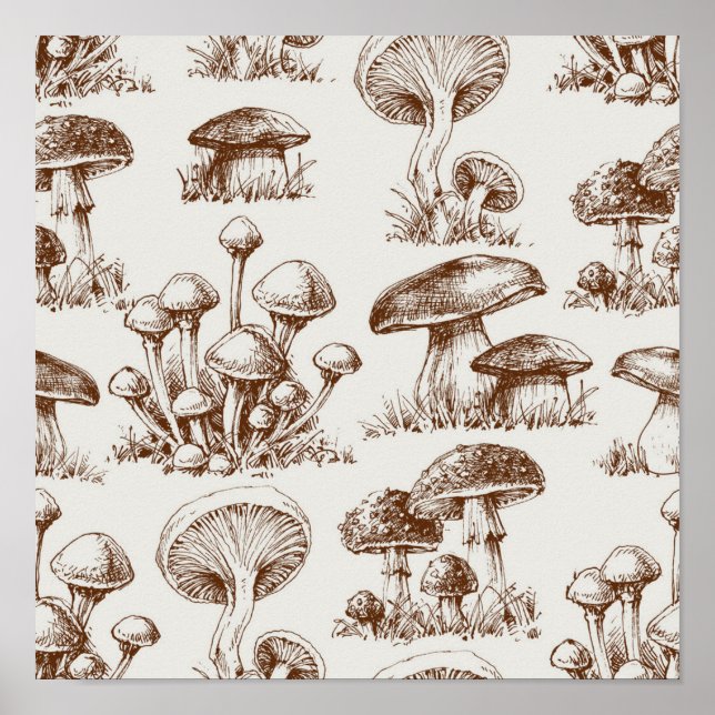 Affiche Motif de champignons (Devant)