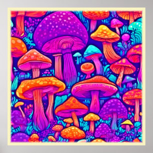 Affiche Motif de champignons colorés