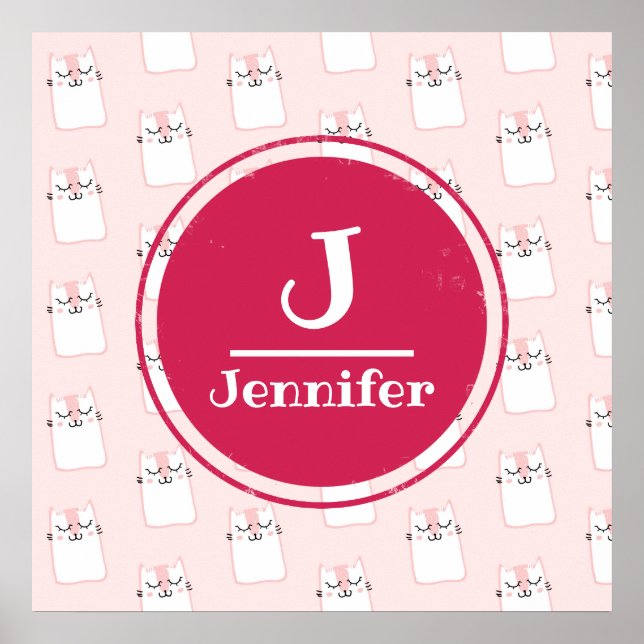 Affiche Motif de chat de chaton dormant Monogramme (Devant)