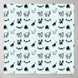 Affiche Motif de chat fantaisiste mignon noir blanc bleu p
