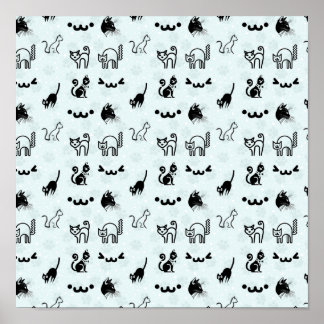 Affiche Motif de chat fantaisiste mignon noir blanc bleu p