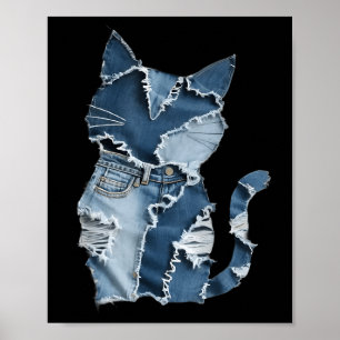 Affiche Motif de chat mignon Patchwork en jean pour amoure