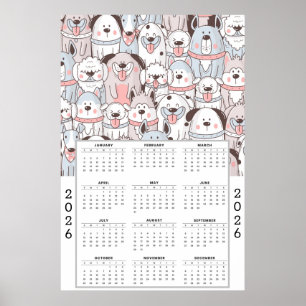 Affiche Motif de chien de dessin animé ludique avec calend