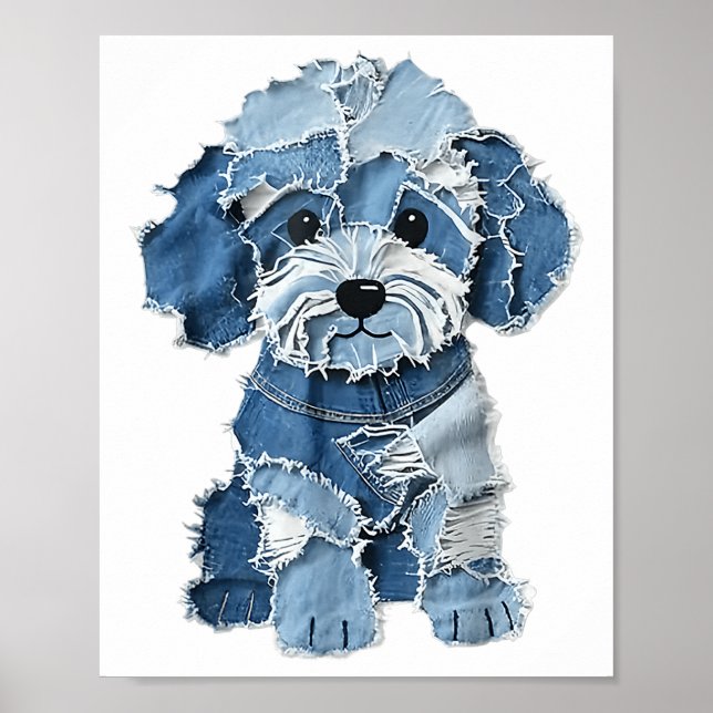 Affiche Motif de chien Denim Patchwork Art (Devant)