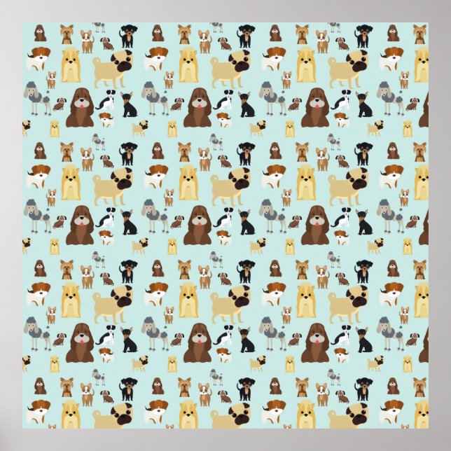 Affiche motif de chiens arrière - plans bleu clair. (Devant)