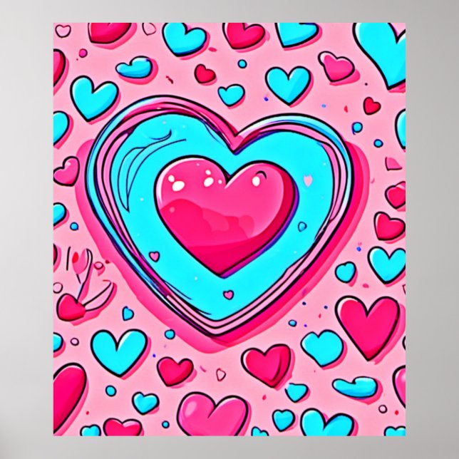 Affiche Motif de cœur bleu rose (Devant)