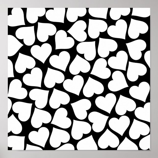 Affiche Motif de coeur noir et blanc rétro (Devant)