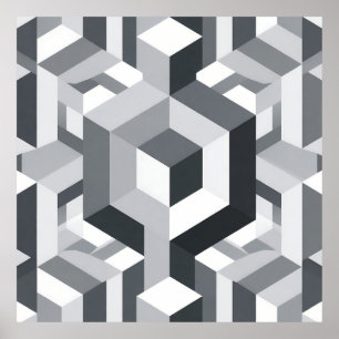 Affiche Motif de cube isométrique monochrome