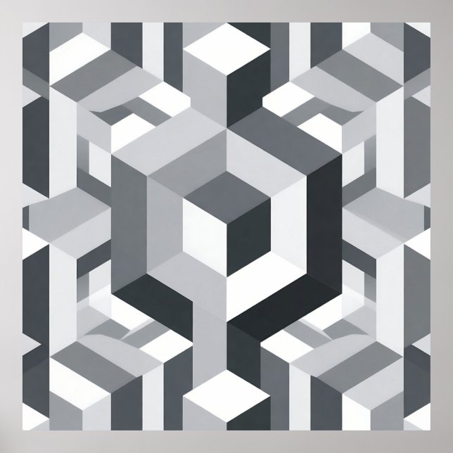 Affiche Motif de cube isométrique monochrome (Devant)