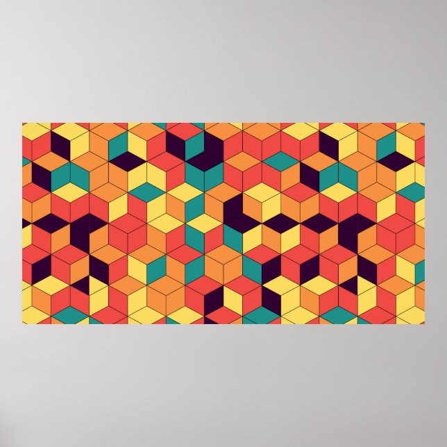 Affiche motif de cubes de couleur géométrique et transpare (Devant)