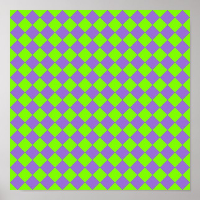 Affiche Motif de diamant Purple Green Checker (Devant)