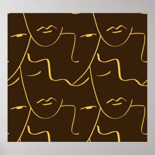 Affiche Motif de faces de dessin d'une ligne