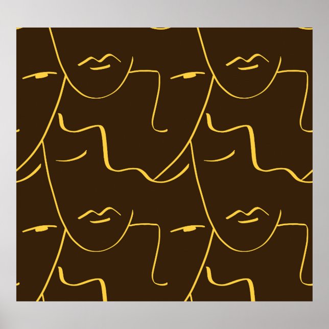 Affiche Motif de faces de dessin d'une ligne (Devant)