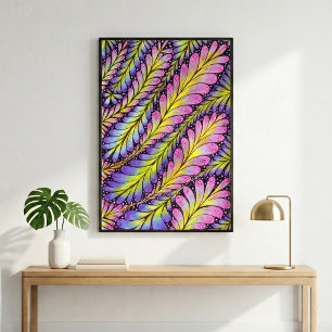 Affiche Motif de feuille abstraite rose violet néon vibran