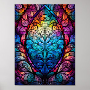 Affiche Motif de feuille de mandala en verre coloré