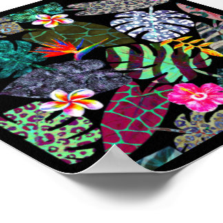 Affiche Motif de feuilles et de fleurs tropicales vibrante