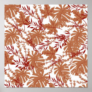 Affiche Motif de feuilles florales d'automne marron Y2K 