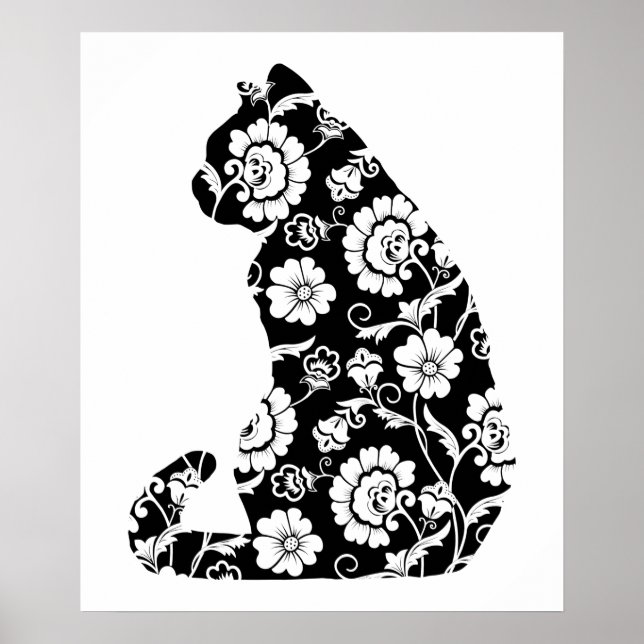 Affiche Motif de fleur de chats Silhouette Amoureux des ch (Devant)