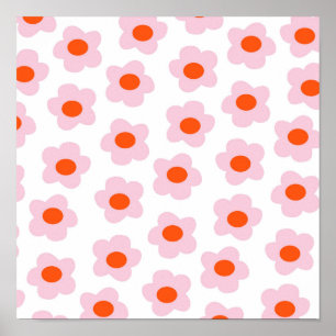 Affiche Motif de fleur hippie rose élégant rouge
