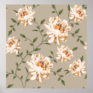 Affiche motif de fleur marron sur fond bleu