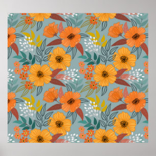Affiche Motif de fleurs à main colorée