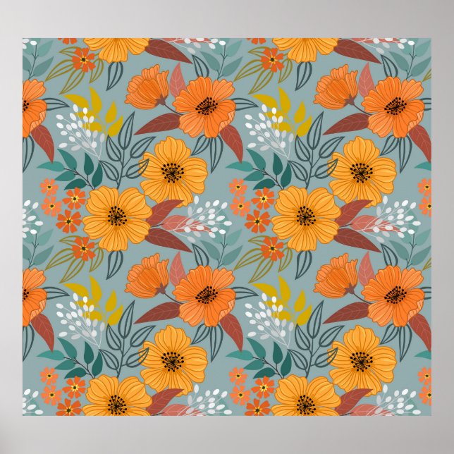 Affiche Motif de fleurs à main colorée (Devant)
