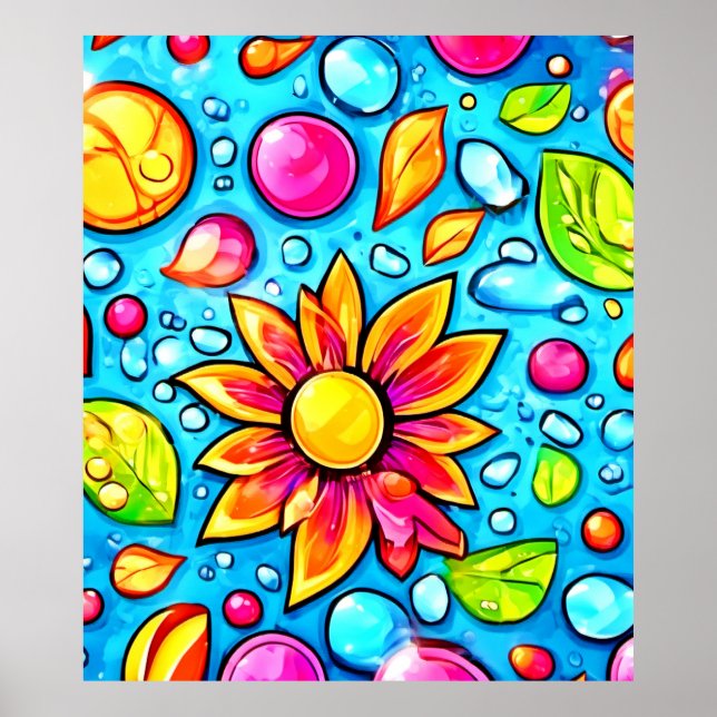 Affiche Motif de fleurs abstraites colorées (Devant)