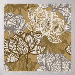 Affiche Motif de fleurs Art déco. Ligne or fleurie art. fl