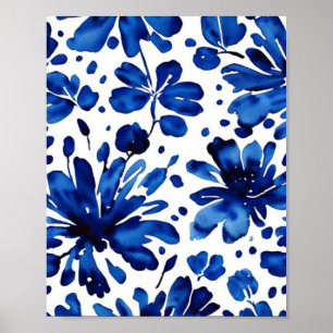 Affiche Motif de fleurs bleu marine