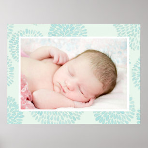 Affiche Motif de fleurs bleues pastel photo bébé personnal