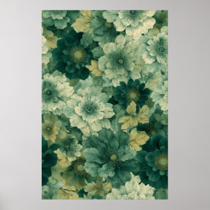 Affiche Motif de fleurs botaniques vertes romantiques
