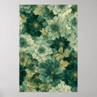 Affiche Motif de fleurs botaniques vertes romantiques