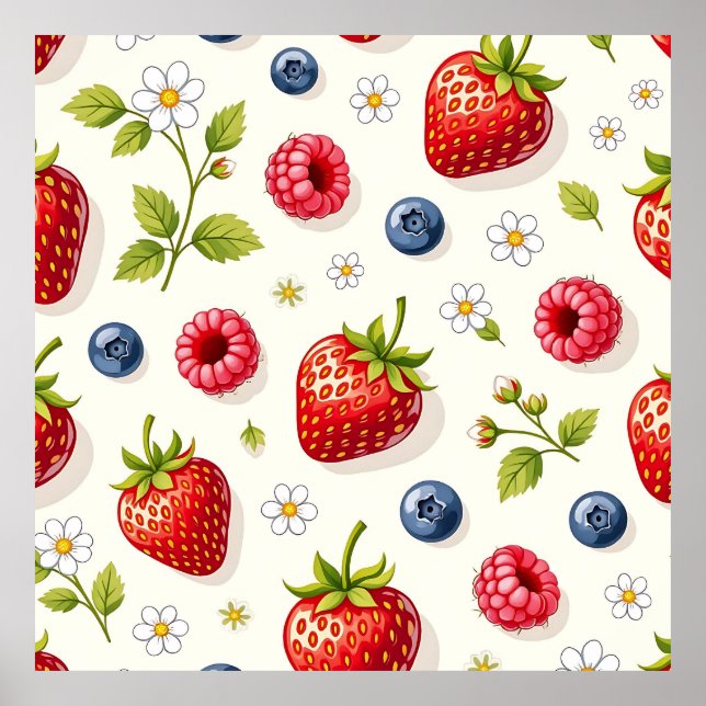Affiche Motif de fleurs de cerisier et fruits frais d'été (Devant)
