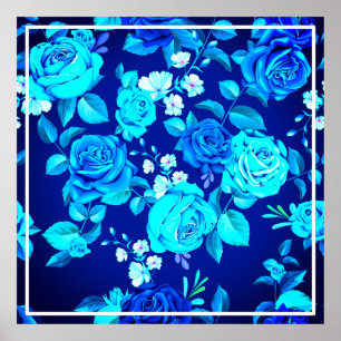 Affiche Motif de fleurs de rose bleue classique-87600