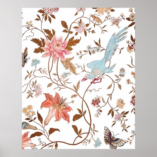 Affiche Motif de fleurs épanouies de style vintage (Devant)