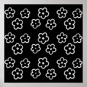 Affiche Motif de fleurs noir et blanc