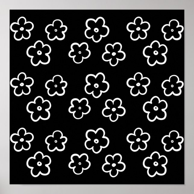 Affiche Motif de fleurs noir et blanc (Devant)